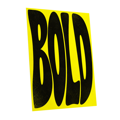 Bold in Yellow, yellow, black minimalist wall art shown as a unframed poster wall art print