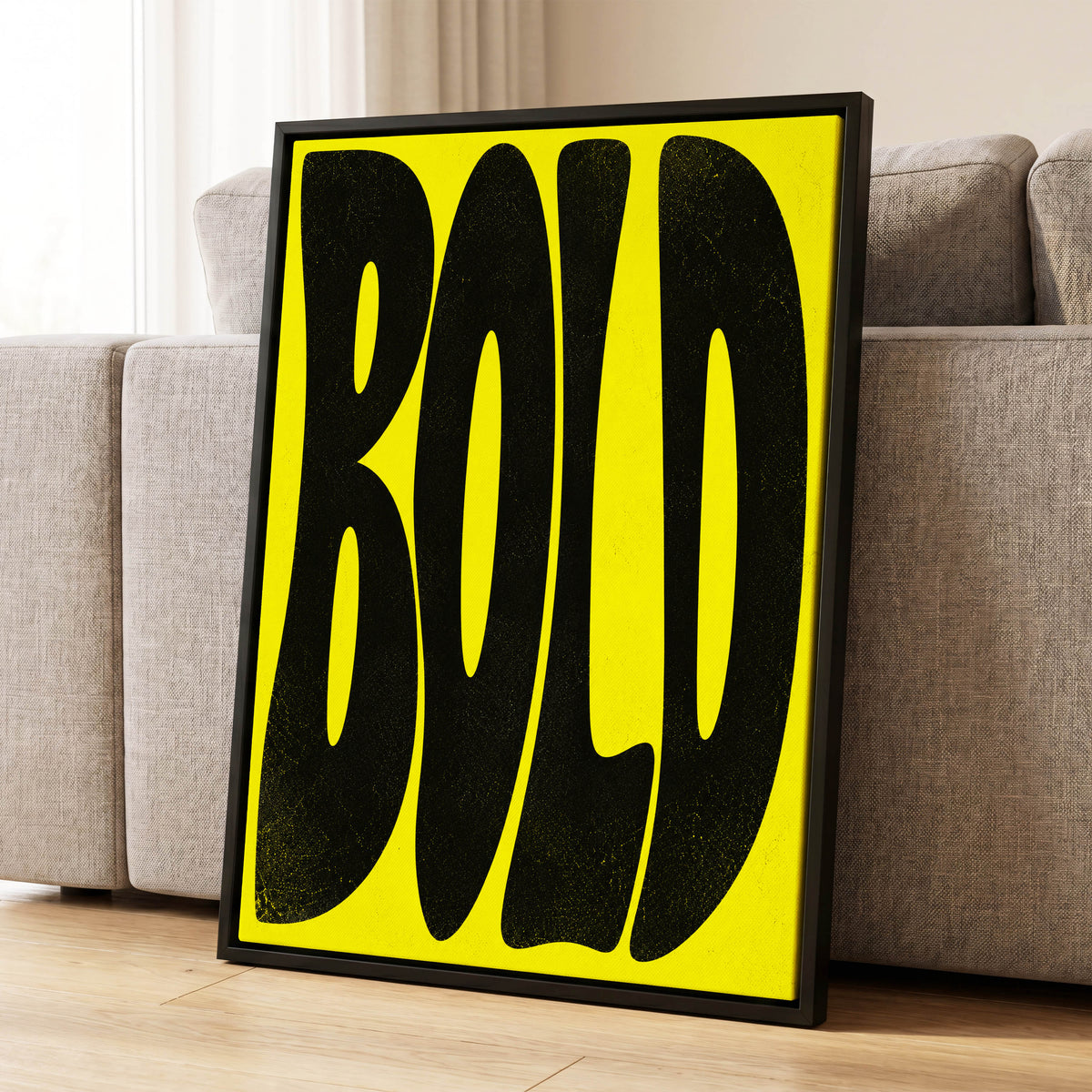 Bold in Yellow, yellow, black minimalist wall art displayed in a styled interior, gallery view 1