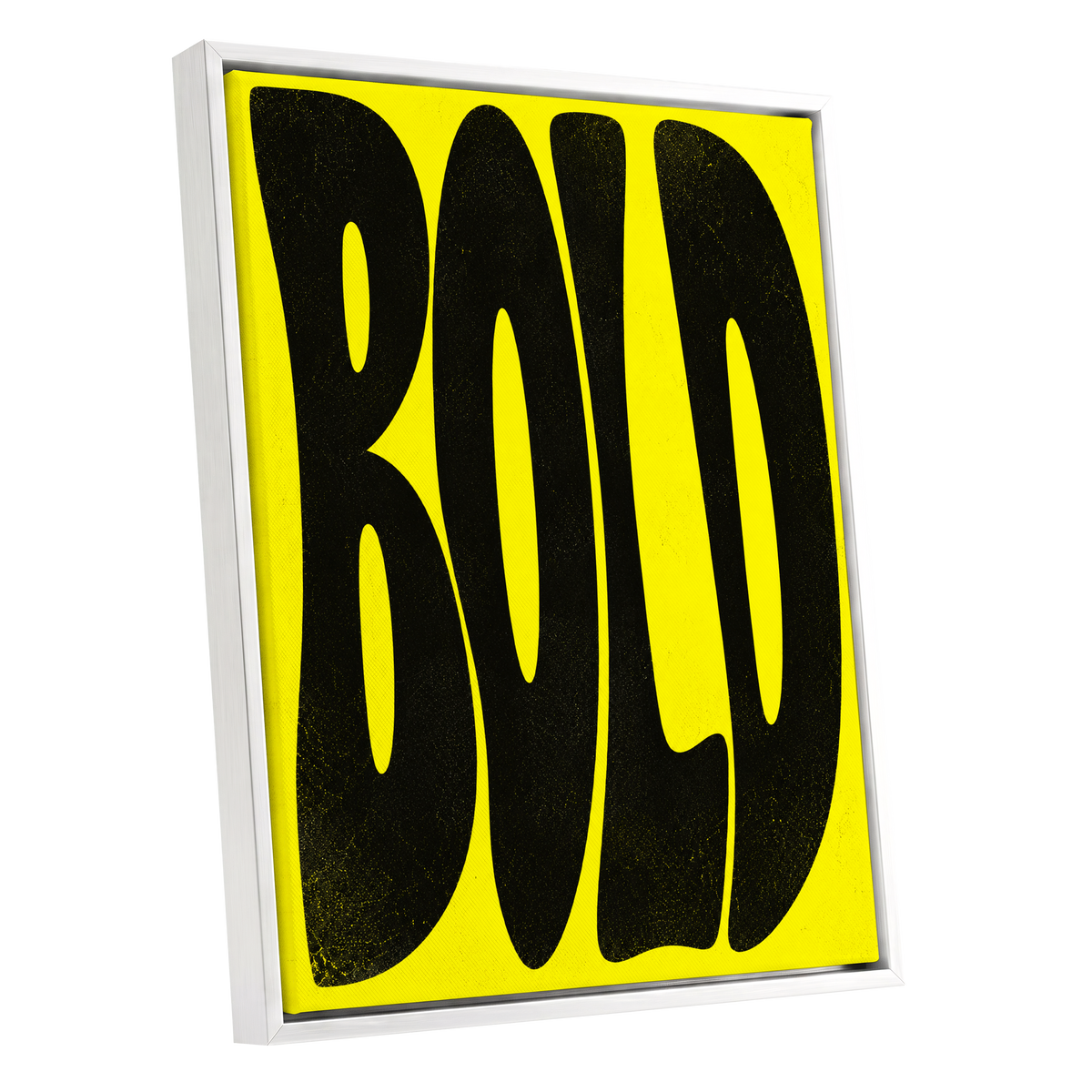 Bold in Yellow, yellow, black minimalist wall art shown as a white framed canvas wall art