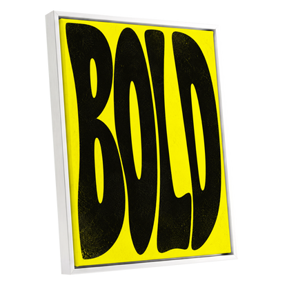 Bold in Yellow, yellow, black minimalist wall art shown as a white framed canvas wall art