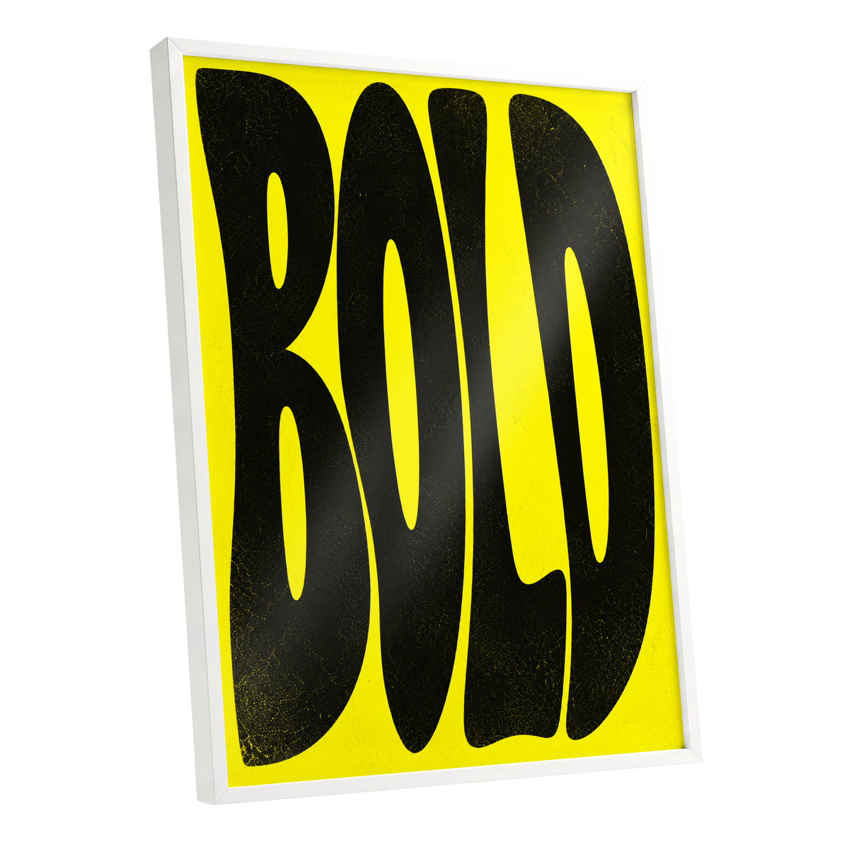 Bold in Yellow, yellow, black minimalist wall art shown as a white framed poster wall art print