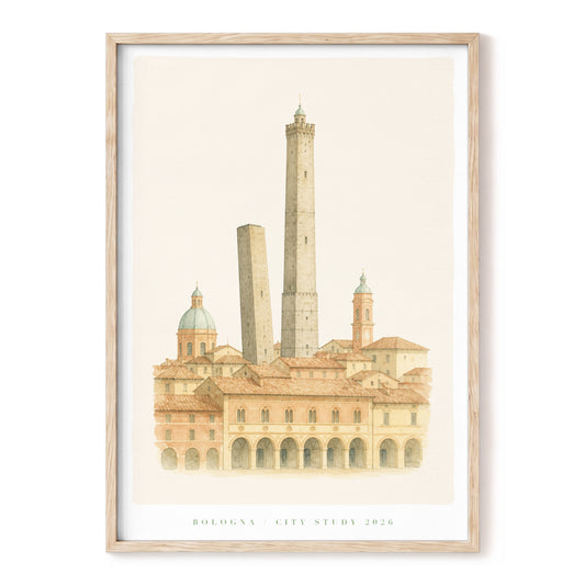 Bologna in Soft Light, beige, brown, green minimalist wall art, front artwork view