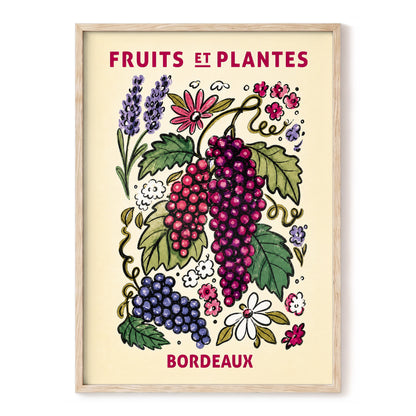 Bordeaux in Bloom, beige, purple, pink nature wall art, front artwork view