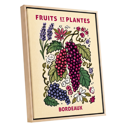 Bordeaux in Bloom, beige, purple, pink nature wall art shown as a oak framed canvas wall art