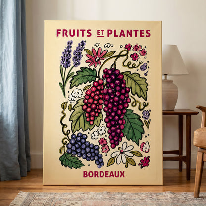 Bordeaux in Bloom, beige, purple, pink nature wall art displayed in a styled interior, gallery view 3