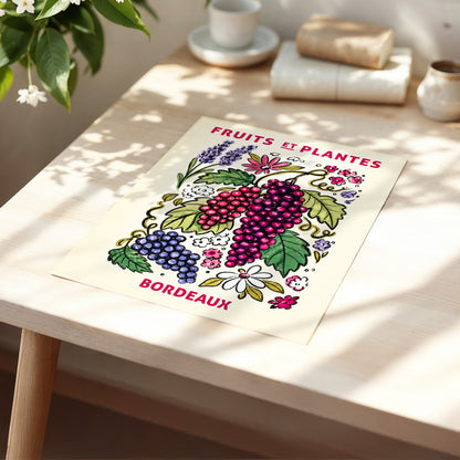 Bordeaux in Bloom, beige, purple, pink nature wall art displayed in a styled interior, gallery view 5