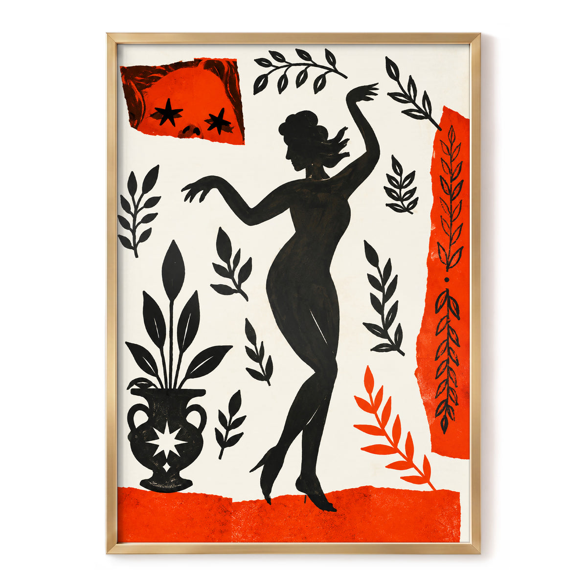 Botanical Rhythm, black, beige, orange abstract wall art, front artwork view