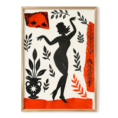 Botanical Rhythm, black, beige, orange abstract wall art, front artwork view