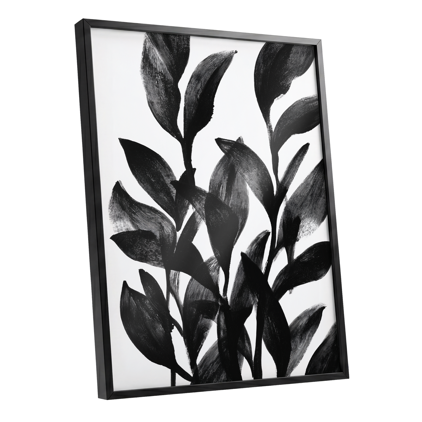 Botanical Rhythm, black, white, gray nature wall art shown as a black framed poster wall art print
