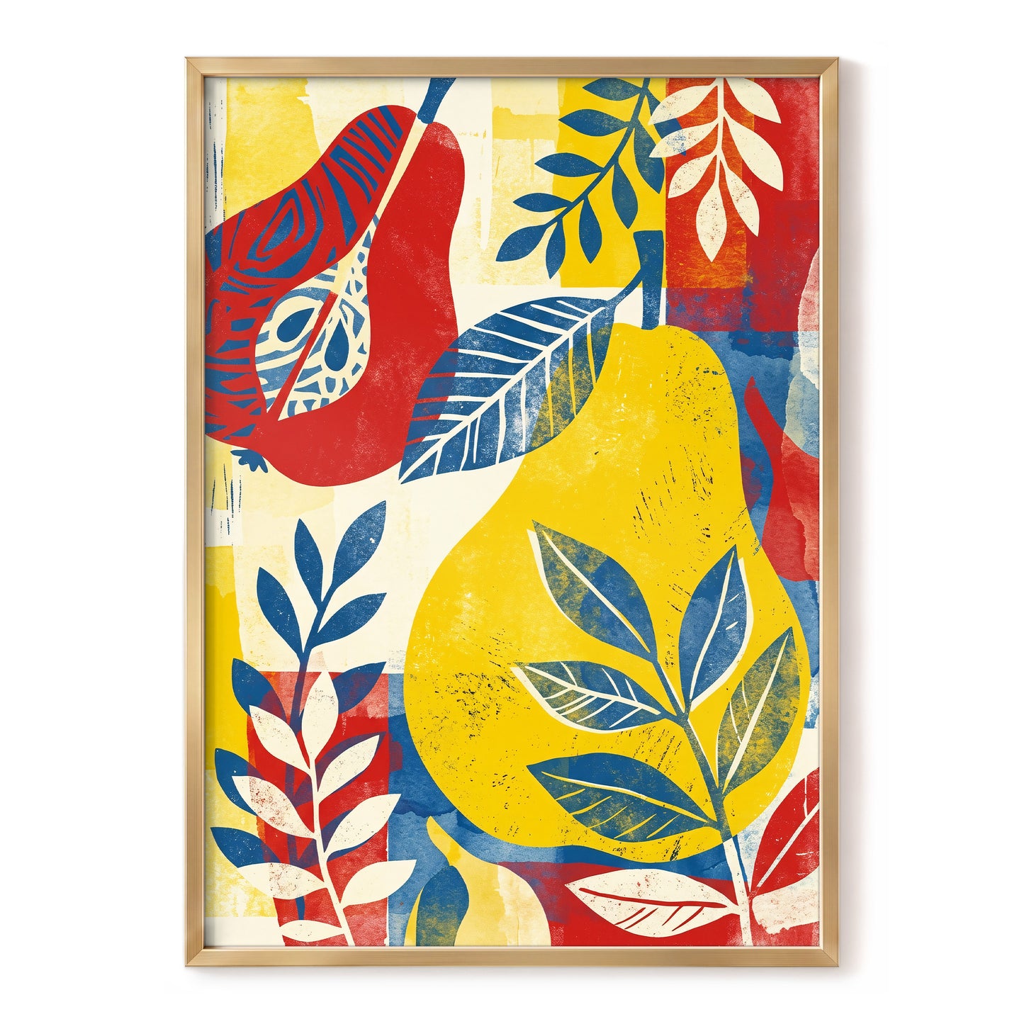 Botanical Rhythm, yellow, blue, red floral wall art, front artwork view