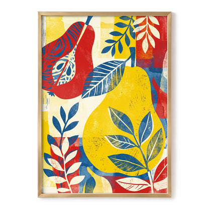 Botanical Rhythm, yellow, blue, red floral wall art, front artwork view