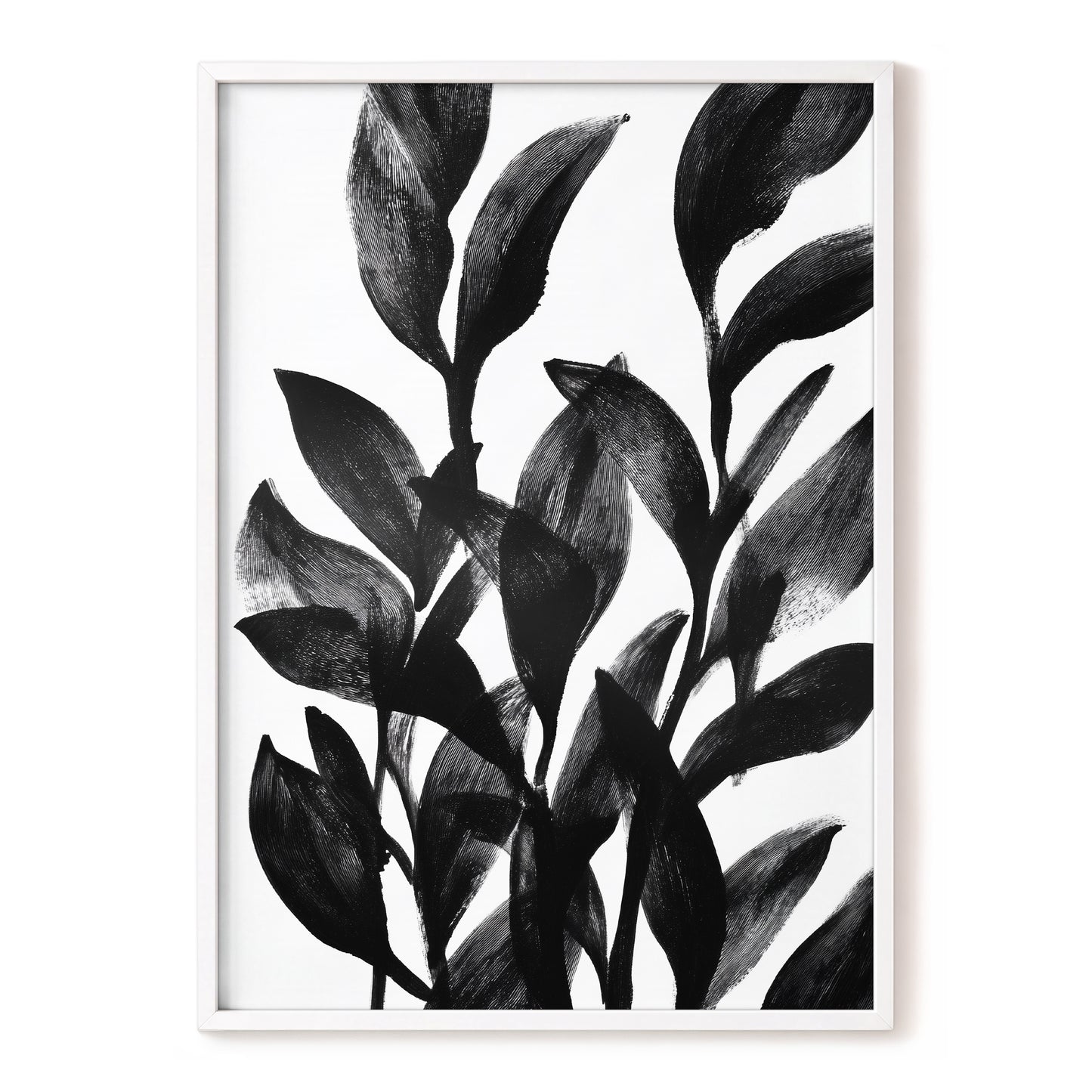 Botanical Rhythm, black, white, gray nature wall art, front artwork view