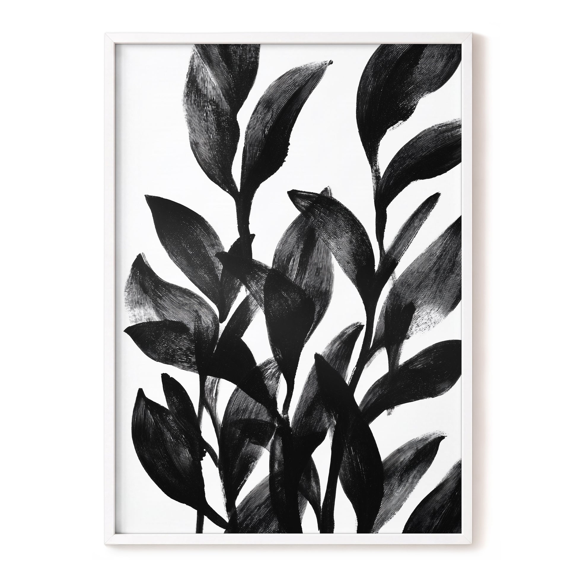 Botanical Rhythm, black, white, gray nature wall art, front artwork view