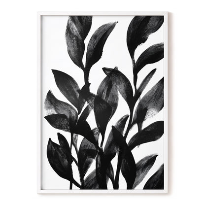 Botanical Rhythm, black, white, gray nature wall art, front artwork view