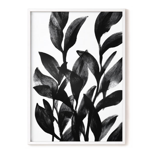 Botanical Rhythm, black, white, gray nature wall art, front artwork view