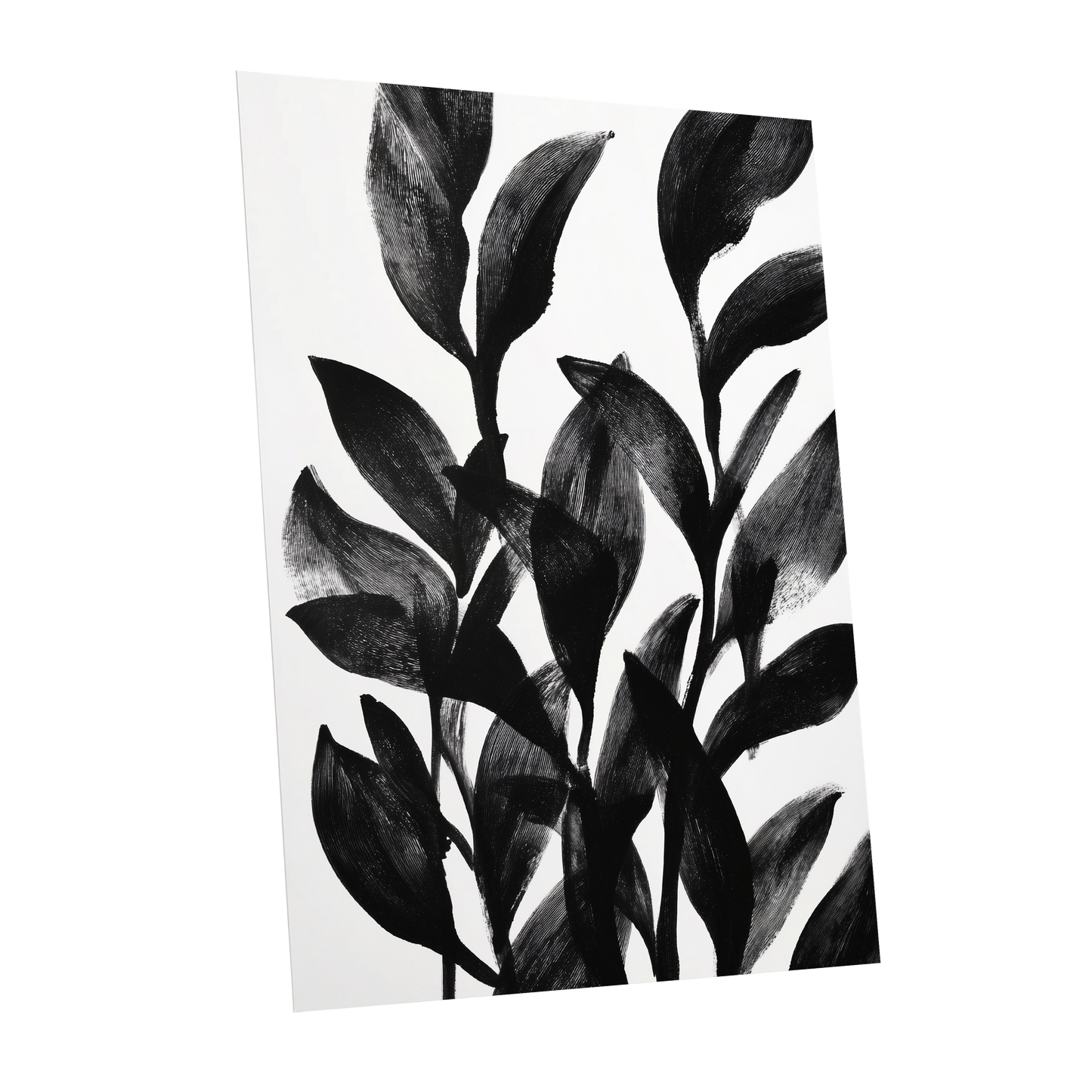 Botanical Rhythm, black, white, gray nature wall art shown as a unframed poster wall art print