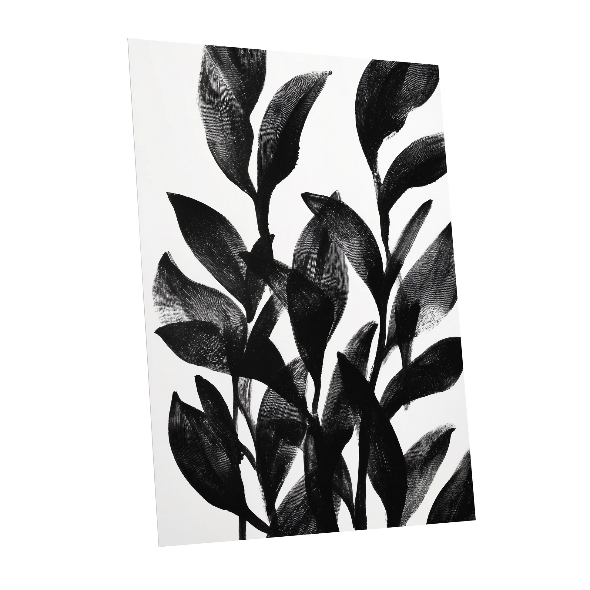 Botanical Rhythm, black, white, gray nature wall art shown as a unframed poster wall art print