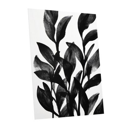 Botanical Rhythm, black, white, gray nature wall art shown as a unframed poster wall art print