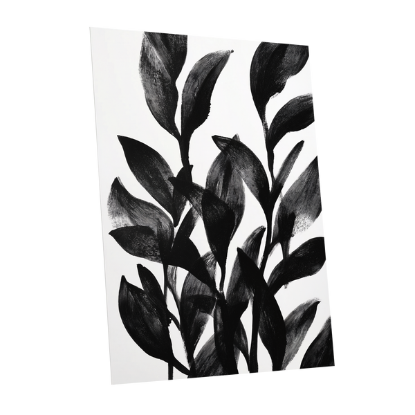Botanical Rhythm, black, white, gray nature wall art shown as a unframed poster wall art print