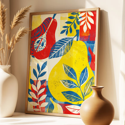 Botanical Rhythm, yellow, blue, red floral wall art displayed in a styled interior, gallery view 1