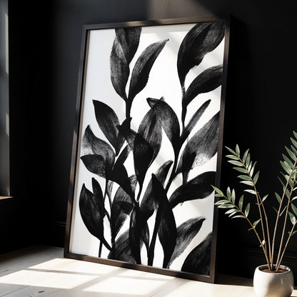 Botanical Rhythm, black, white, gray nature wall art displayed in a styled interior, gallery view 2