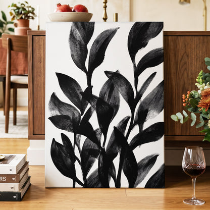 Botanical Rhythm, black, white, gray nature wall art displayed in a styled interior, gallery view 3