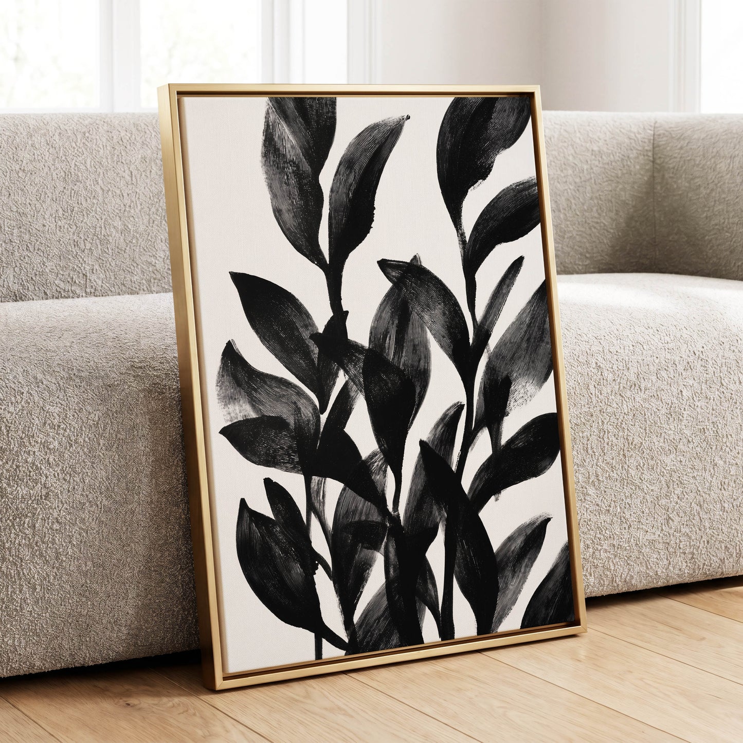 Botanical Rhythm, black, white, gray nature wall art displayed in a styled interior, gallery view 4
