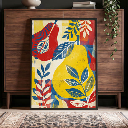 Botanical Rhythm, yellow, blue, red floral wall art displayed in a styled interior, gallery view 4