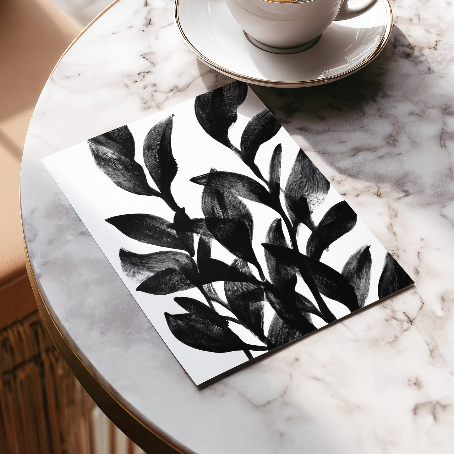 Botanical Rhythm, black, white, gray nature wall art displayed in a styled interior, gallery view 5