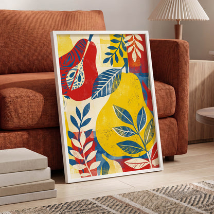 Botanical Rhythm, yellow, blue, red floral wall art displayed in a styled interior, gallery view 5