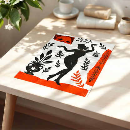 Botanical Rhythm, black, beige, orange abstract wall art displayed in a styled interior, gallery view 5