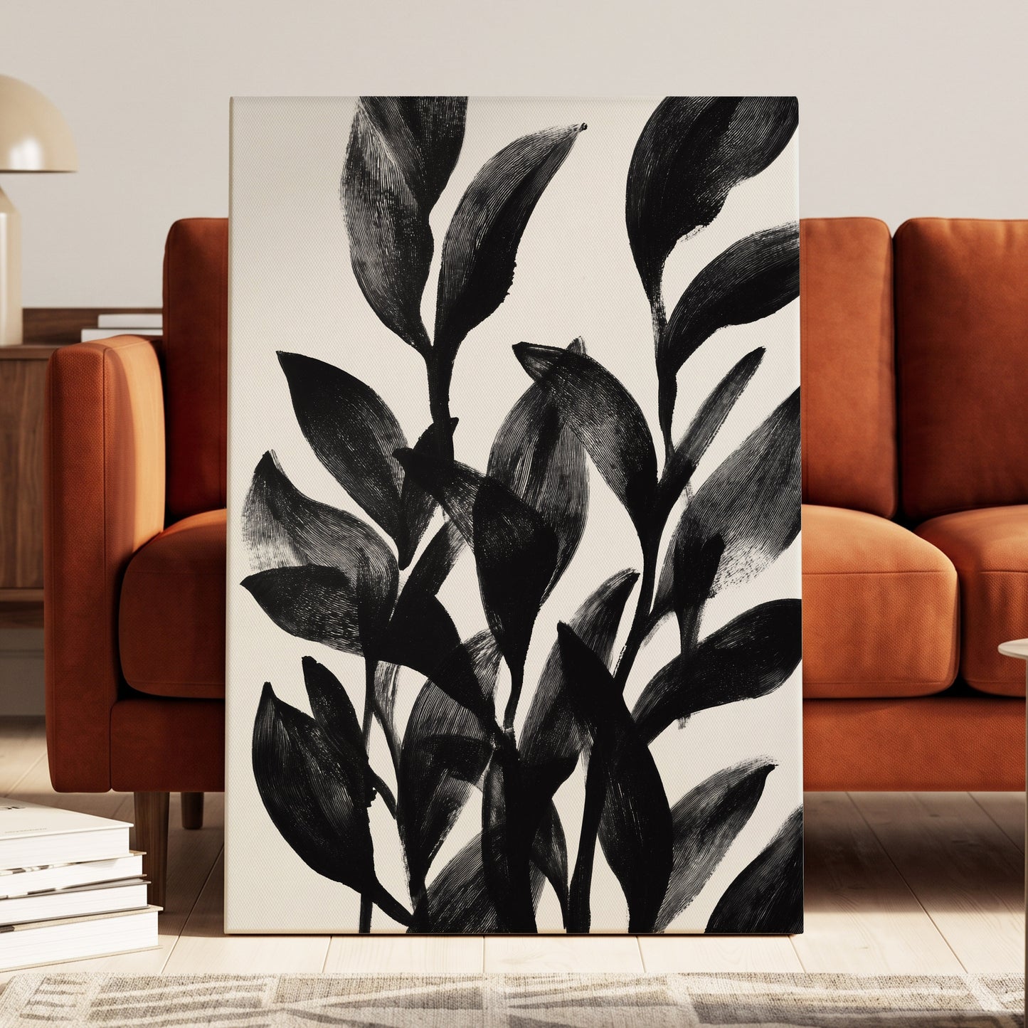 Botanical Rhythm, black, white, gray nature wall art displayed in a styled interior, gallery view 7