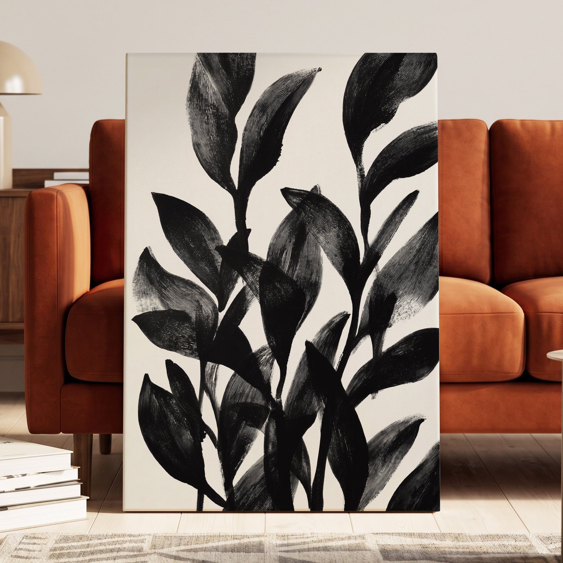 Botanical Rhythm, black, white, gray nature wall art displayed in a styled interior, gallery view 7