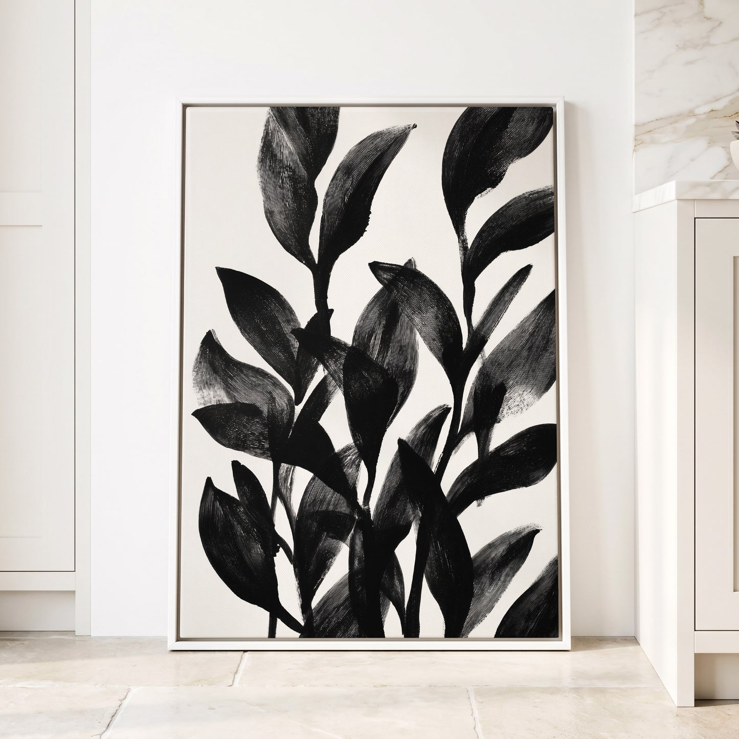 Botanical Rhythm, black, white, gray nature wall art displayed in a styled interior, gallery view 8