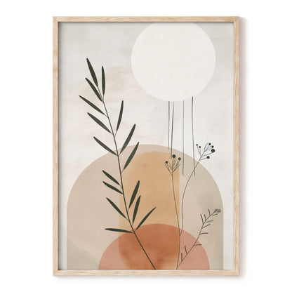 Botanical Stillness, beige, brown, green nature wall art, front artwork view