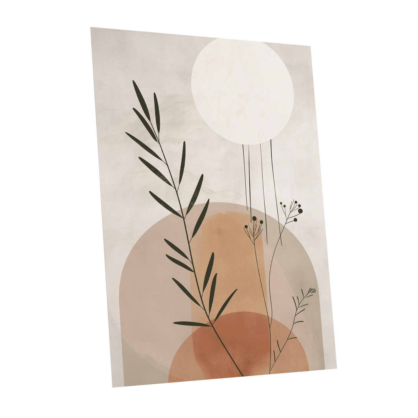 Botanical Stillness, beige, brown, green nature wall art shown as a unframed poster wall art print