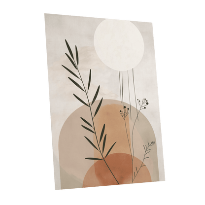 Botanical Stillness, beige, brown, green nature wall art shown as a unframed poster wall art print