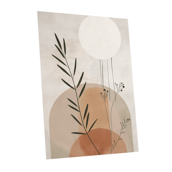 Botanical Stillness, beige, brown, green nature wall art shown as a unframed poster wall art print