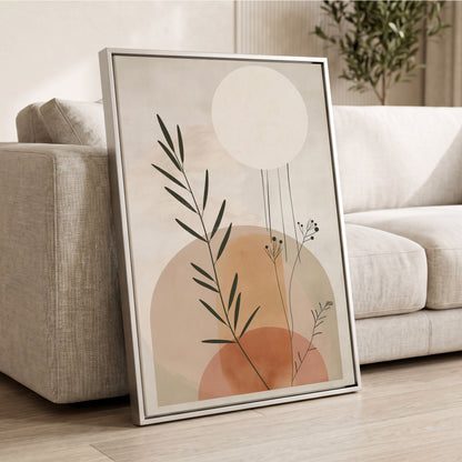 Botanical Stillness, beige, brown, green nature wall art displayed in a styled interior, gallery view 2