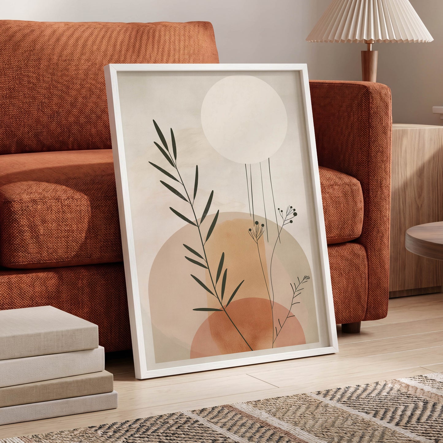 Botanical Stillness, beige, brown, green nature wall art displayed in a styled interior, gallery view 6
