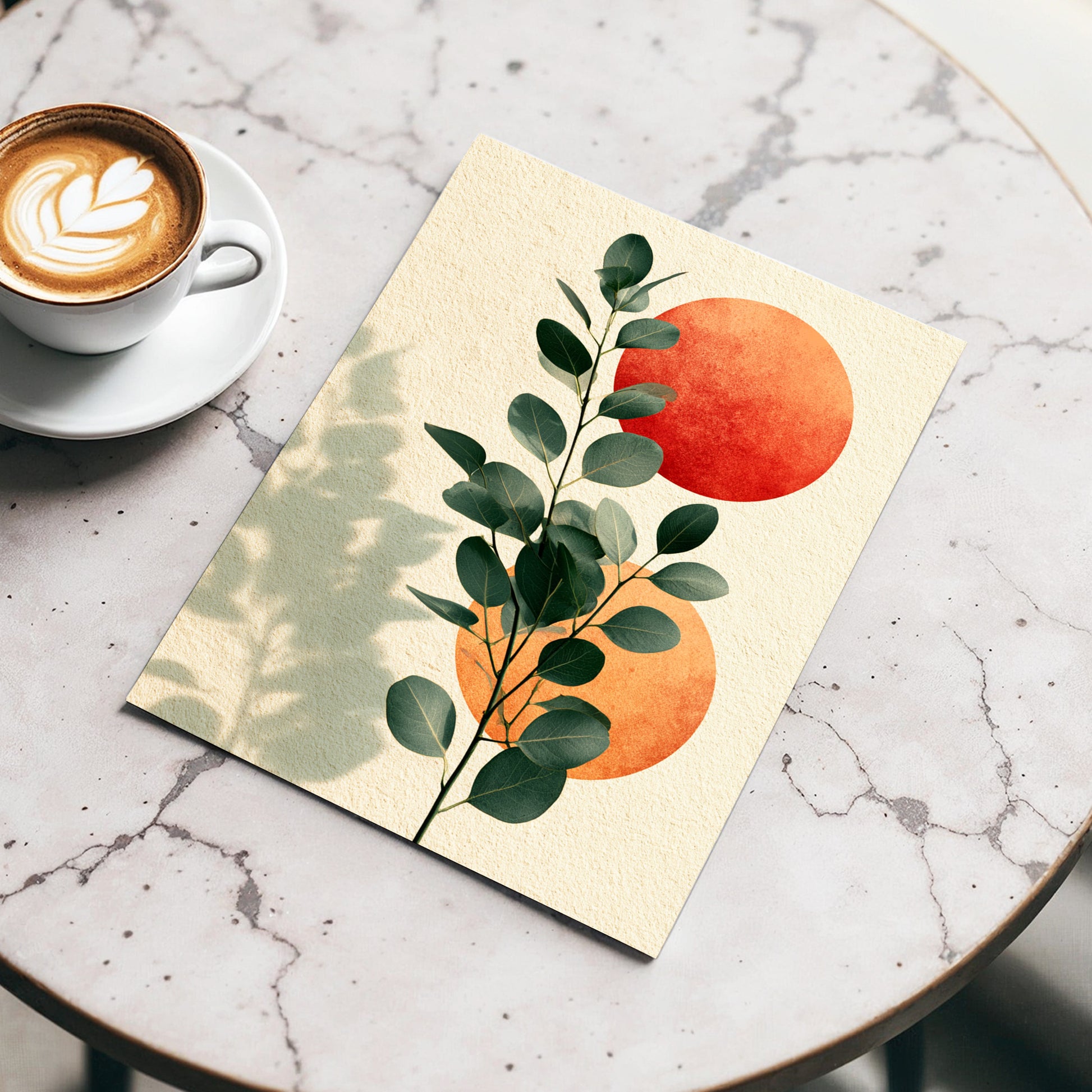 Botanical Sun Study, green, beige, orange nature wall art displayed in a styled interior, gallery view 3