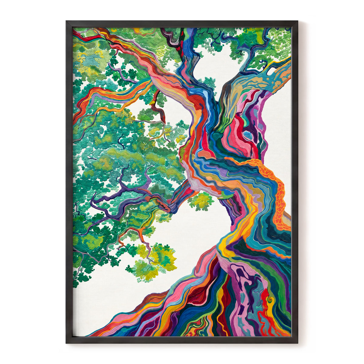 Boughs in Full Colour, green, blue, pink nature wall art, front artwork view