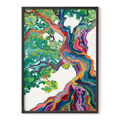 Boughs in Full Colour, green, blue, pink nature wall art, front artwork view