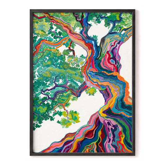 Boughs in Full Colour, green, blue, pink nature wall art, front artwork view