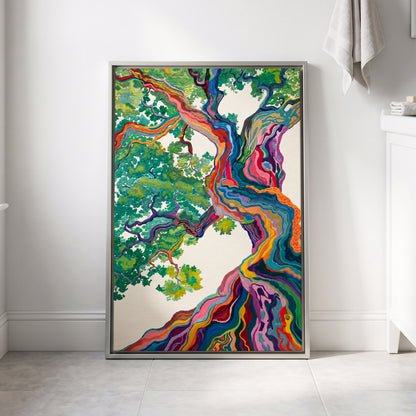 Boughs in Full Colour, green, blue, pink nature wall art displayed in a styled interior, gallery view 4