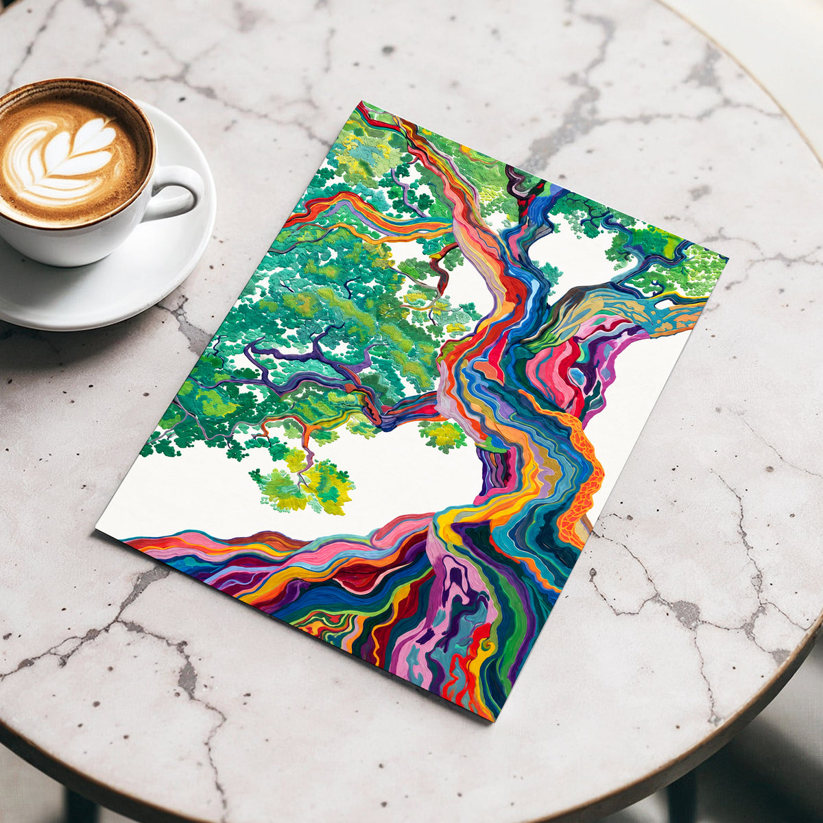 Boughs in Full Colour, green, blue, pink nature wall art displayed in a styled interior, gallery view 5