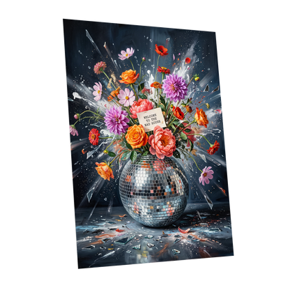 Bouquet After Midnight, black, blue, pink floral wall art shown as a unframed poster wall art print