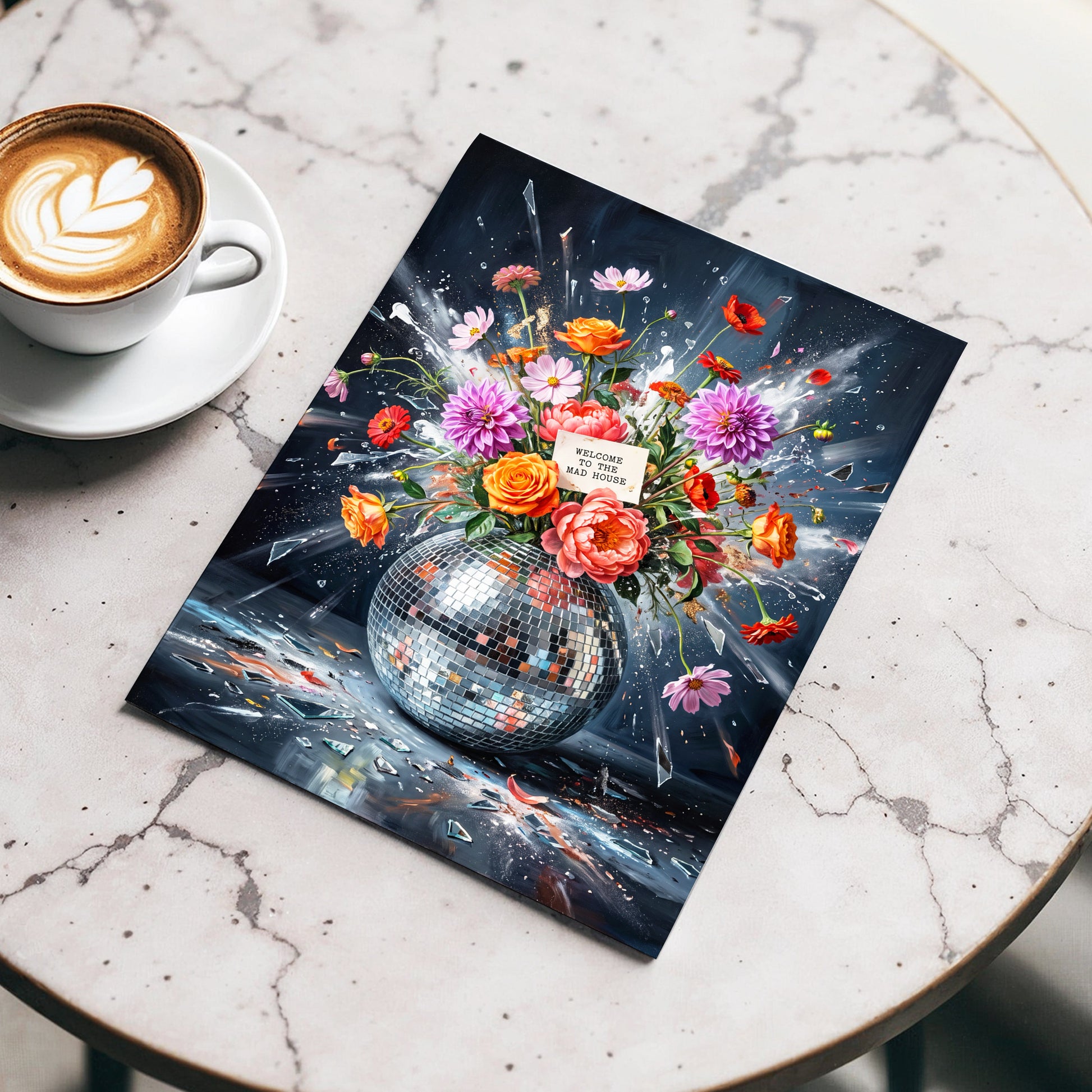 Bouquet After Midnight, black, blue, pink floral wall art displayed in a styled interior, gallery view 5