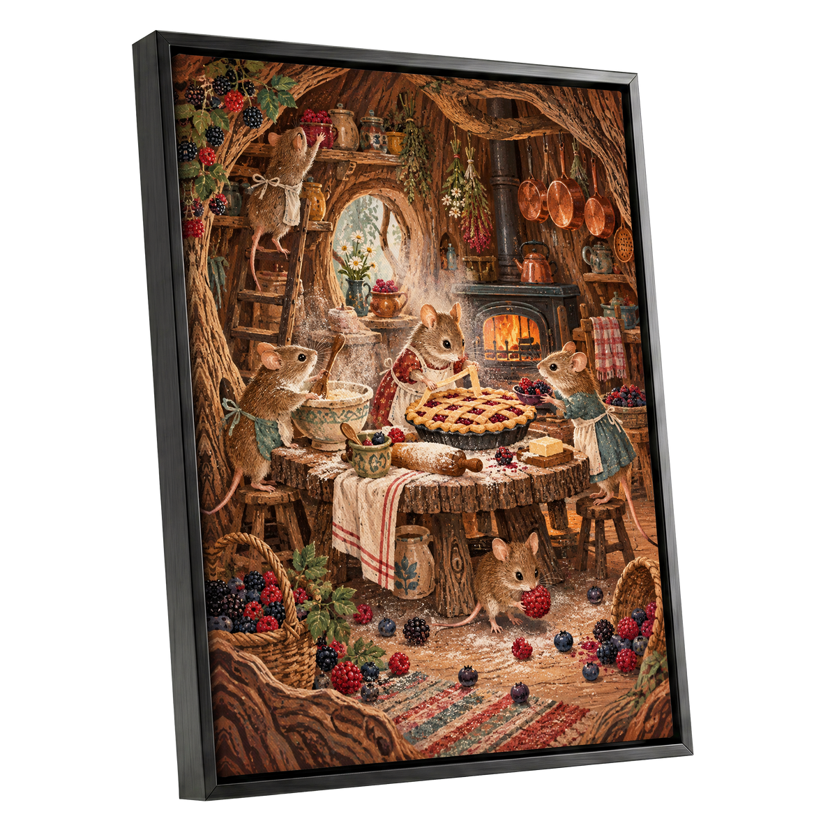 Bramble Bakehouse, brown, beige, orange nature wall art shown as a black framed canvas wall art