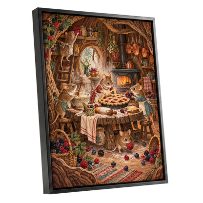 Bramble Bakehouse, brown, beige, orange nature wall art shown as a black framed canvas wall art